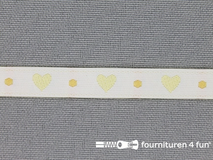 Kinderband 7mm hartjes off white - geel
