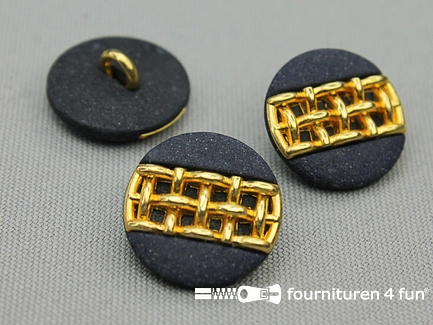 Kunststof design knoop - 21mm - donker blauw / goud