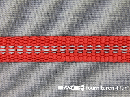 Geweven halsband - reflectie / binnenkant - 15mm - rood