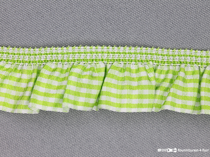 Elastisch ruche band 25mm ruitjes lime groen
