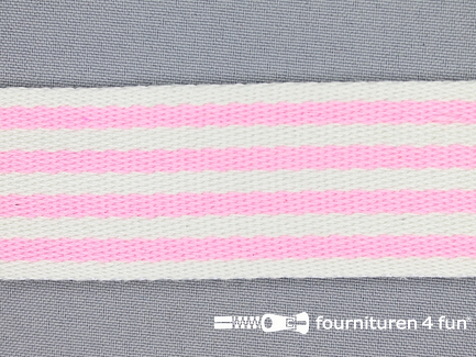 Gestreept tassenband 40mm wit - licht roze
