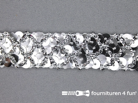 Pailletten band met ruitjesmotief - 20mm - zilver
