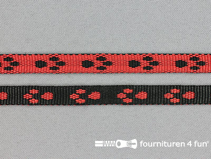 Geweven halsband - pootjes - 10mm - rood / zwart