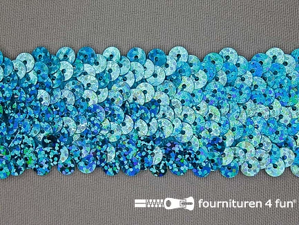 Elastische pailletten band 40mm hologram aqua blauw
