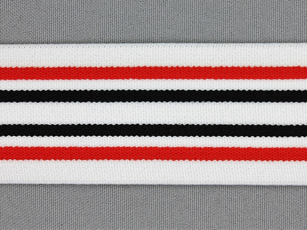 Elastiek gestreept 40mm rood wit zwart