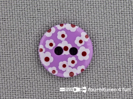 Kinder knoop 12mm bloem lila - wit