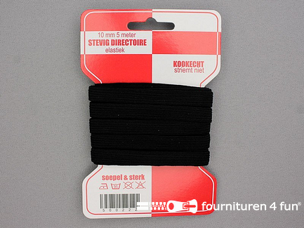 10 Kaarten van 5 meter directoire elastiek - 10mm - zwart