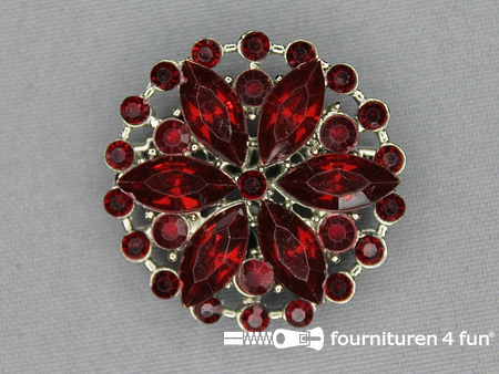 Strass broche 37mm rond bordeaux rood