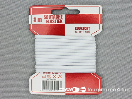 Kaartje 3 meter soutache elastiek - 3mm - wit