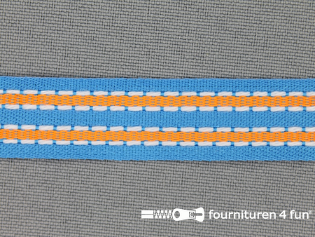 Modern band 15mm stippellijn aqua blauw - oranje