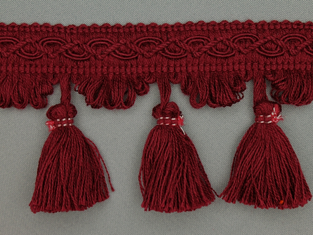 COUPON 1,75 meter Katoenen franje 80mm kwasten bordeaux rood