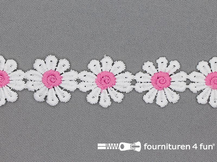 Bloemenkant 26mm roze - wit