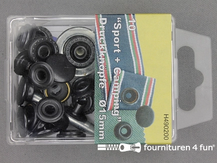 Grootverpakking - 5 doosjes Sport + Camping drukkers - 15mm - zwart brons - 10 stuks