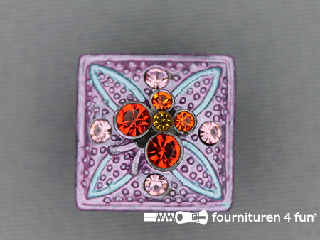 Strass stenen knoop 18mm vierkant lila paars - multicolor