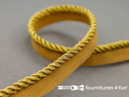 COUPON 12,3 meter (5 stukken, 3,6 + 1,8 + 1,7 + 3,4 + 1,8 meter) Gedraaid paspelband 14mm goud