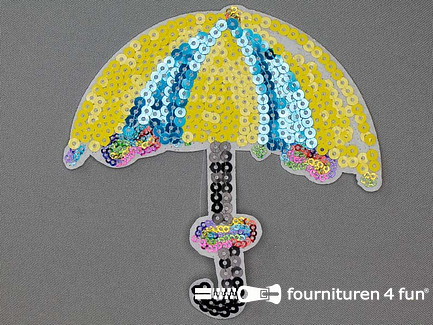 Pailletten applicatie 125x125mm paraplu aqua blauw geel multicolor