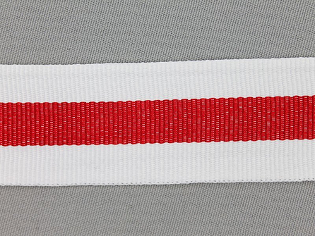 Ripsband met strepen 30mm wit - rood