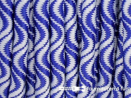 Elastisch koord 3mm wit - blauw golfjes