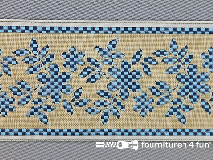 Folklore band 50mm beige - blauw