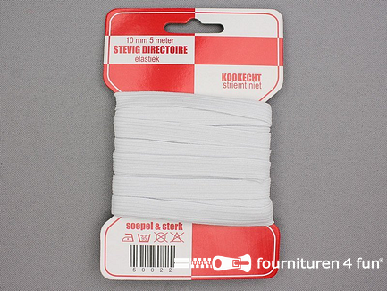 100 Kaartjes van 5 meter directoire elastiek - 10mm - wit