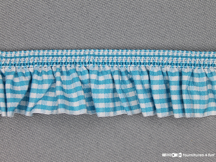 Elastisch ruche band 25mm ruitjes aqua blauw