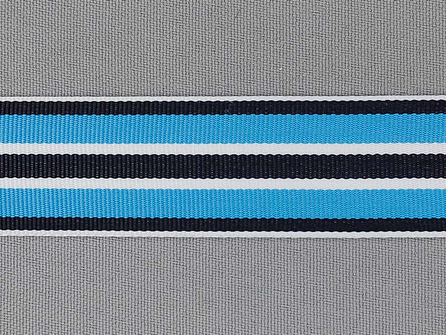 Ripsband met strepen 25mm aqua blauw - wit - zwart