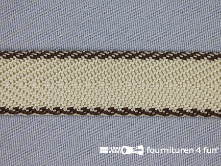 COUPON 4,3 meter (2 stukken, 1,8 + 2,5 meter) Gestreept tassenband 20mm beige - bruin