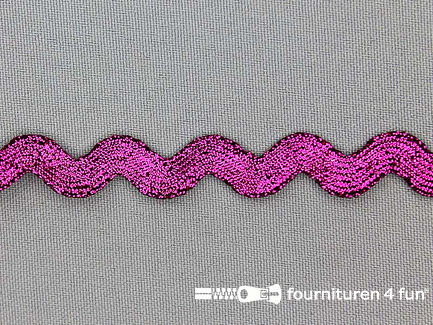 Rol 50 meter zigzag band - 12mm - metallic - fuchsia roze