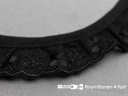 COUPON 5 meter Broderie kant plissé 25mm zwart