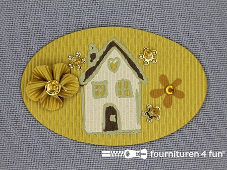 Decoratieve 3D applicatie - 34x52mm - huis - oker geel