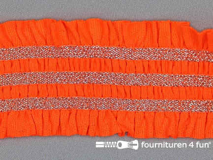 Gekleurd elastiek 50mm ruche neon oranje