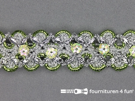 Pailletten band 25mm zilver - lime groen