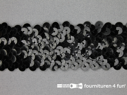 Elastische pailletten band 36mm zwart