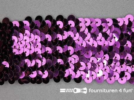 Kaart 20 meter elastische pailletten band 46mm aubergine cyclaam