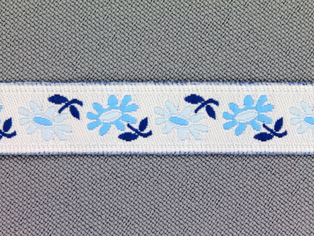 Folklore band 12mm wit - aqua blauw