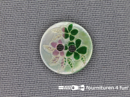 Parelmoer knoop 15mm bloemen groen