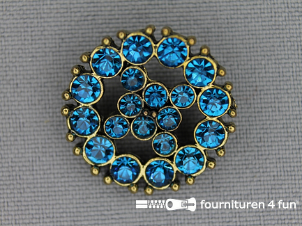 Strass stenen knoop 23mm rond blauw