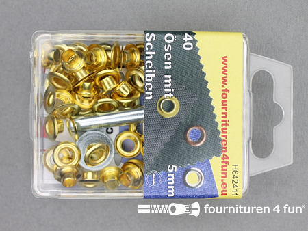 Ringen en schijven - 5mm - goud - 40 stuks