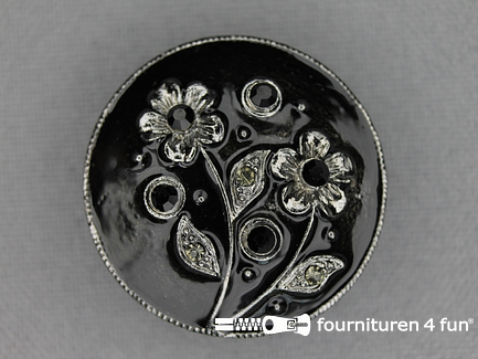 Design knoop 29mm bloem zwart zilver