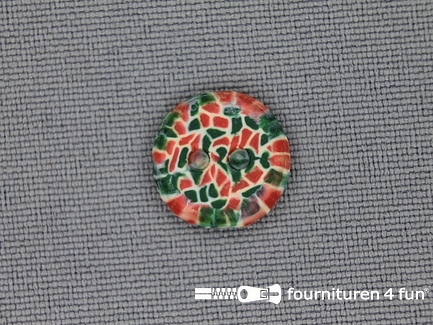 Ibiza knoop 13mm groen - oranje rood - ecru