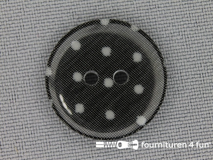 Polkadot knoop - 20mm - zwart met witte stippen