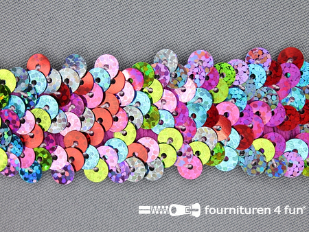 Elastische pailletten band 30mm multicolor - hologram