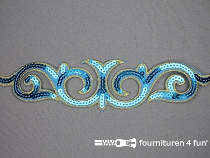 Pailletten applicatie 242x56mm aqua blauw - goud