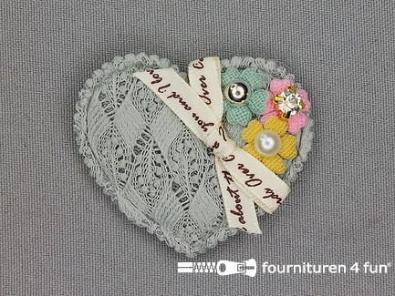 Decoratieve 3D applicatie - 50x43mm - hartje - grijs
