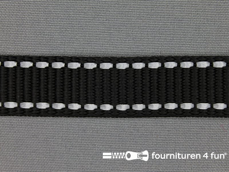Rol 50 meter geweven halsband - reflectie / buitenkant - 20mm - zwart