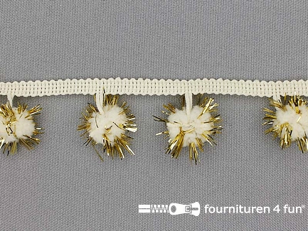 Bolletjesband met lurex 25mm ecru - goud