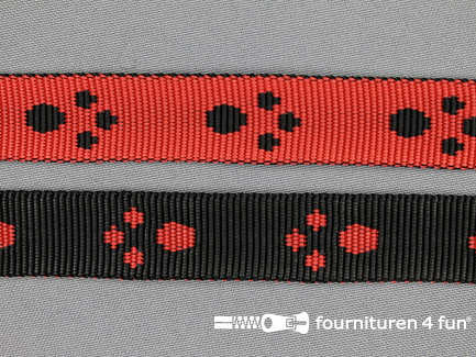 Geweven halsband pootjes 20mm rood - zwart coupon 1,95 meter