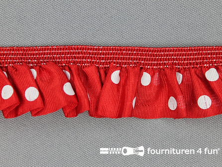 Elastisch ruche band 25mm stippen rood
