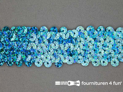 Elastische pailletten band 30mm hologram aqua blauw