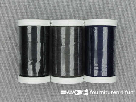 3 Klosjes merkloos naaigaren - 3x100 meter - zwart / donker grijs / donker blauw